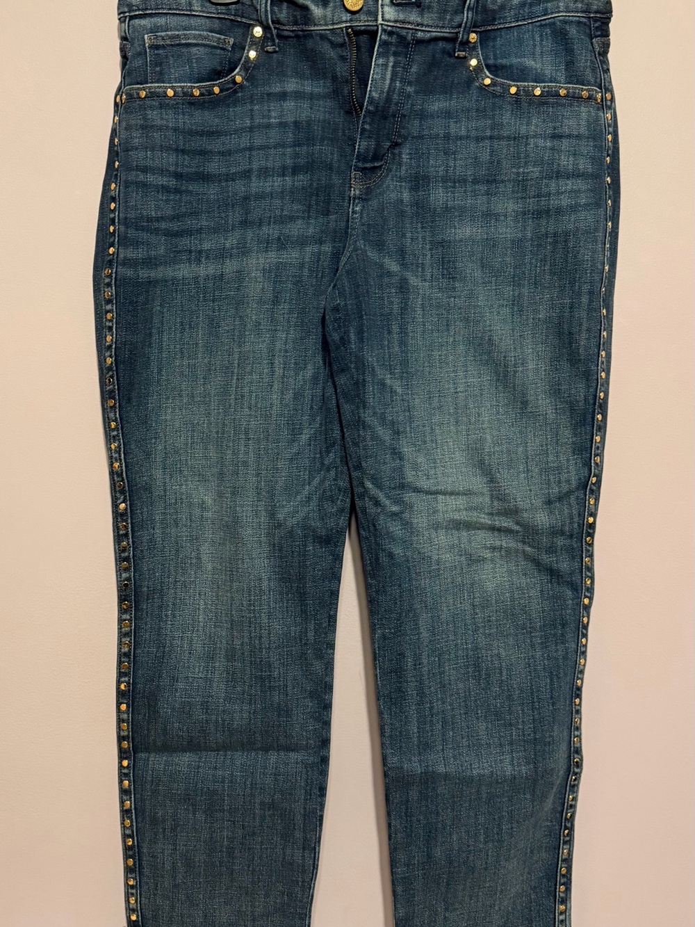 White House Black Market Dark Indigo Skinny Jeans with Gold Studs